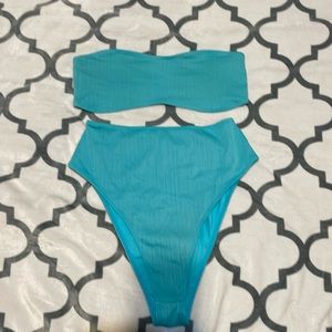 Frankie Bikini Ocean Blue High Waist Bandeau Swim set Size Medium